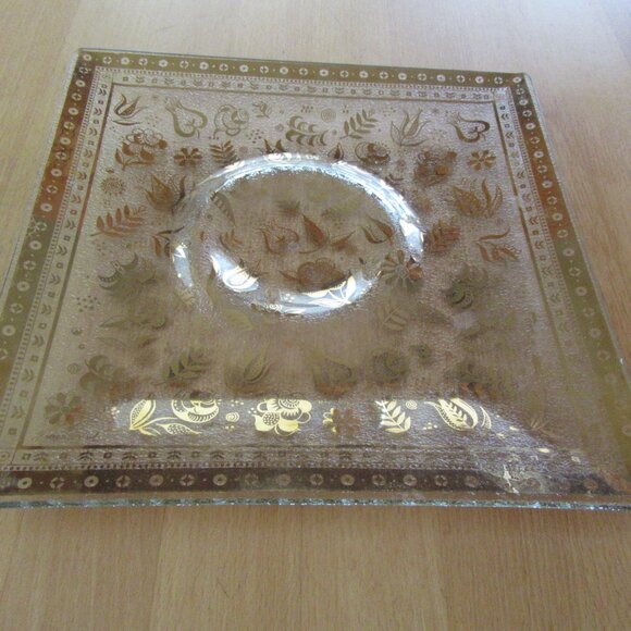 Vintage Georges Briard 22K Gold glass Tray Persian Garden pattern 9 3/4" - Picture 4 of 11